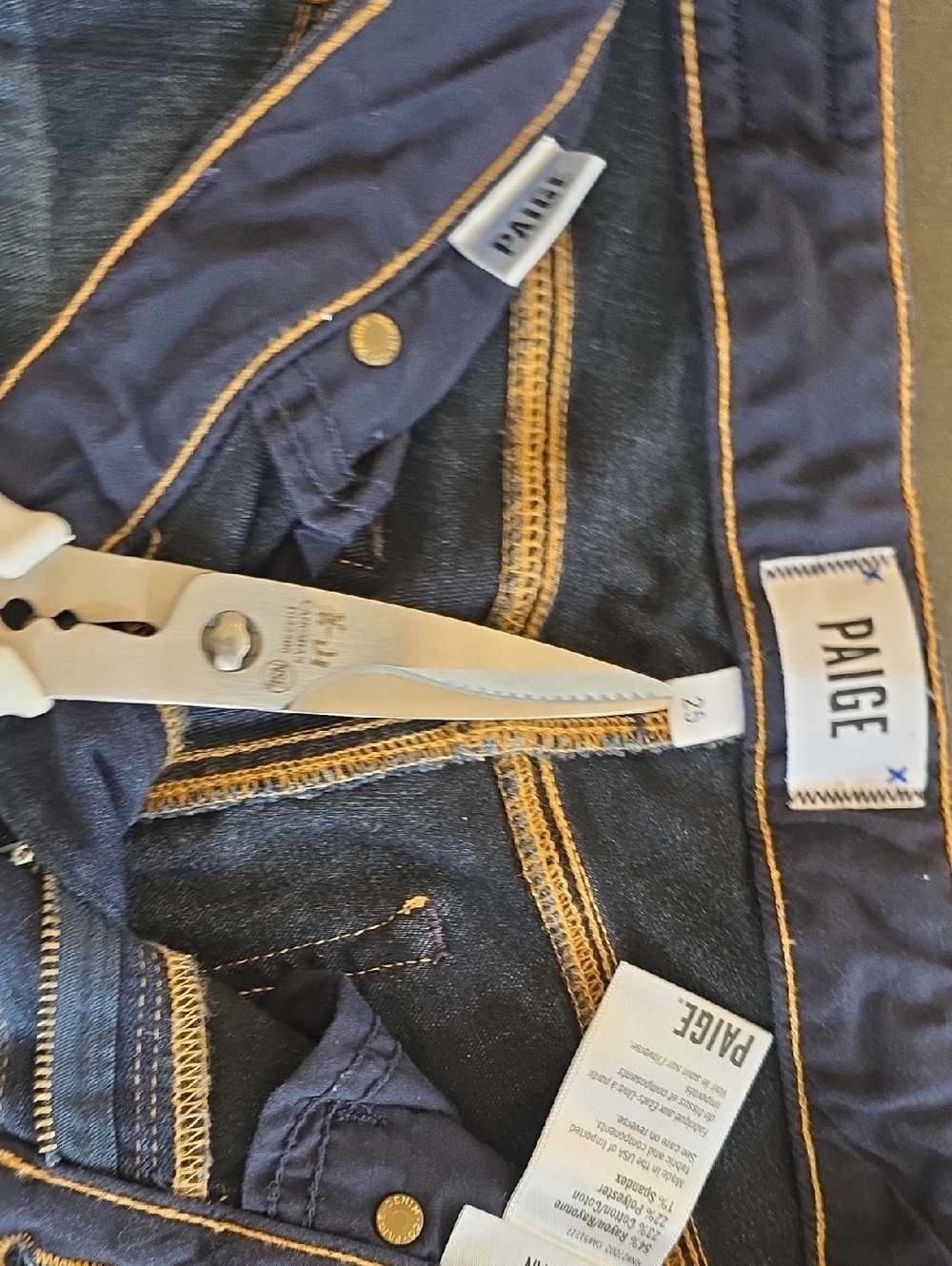 PAIGE Navy Denim Jeans with Gold Stitching